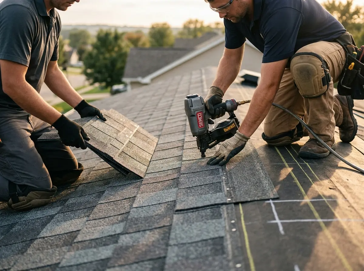 Professional roofer working on a residential roof in Middleton